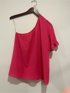 Vine & Love Hot Pink One-Shoulder Ruffle Sleeve Camisole